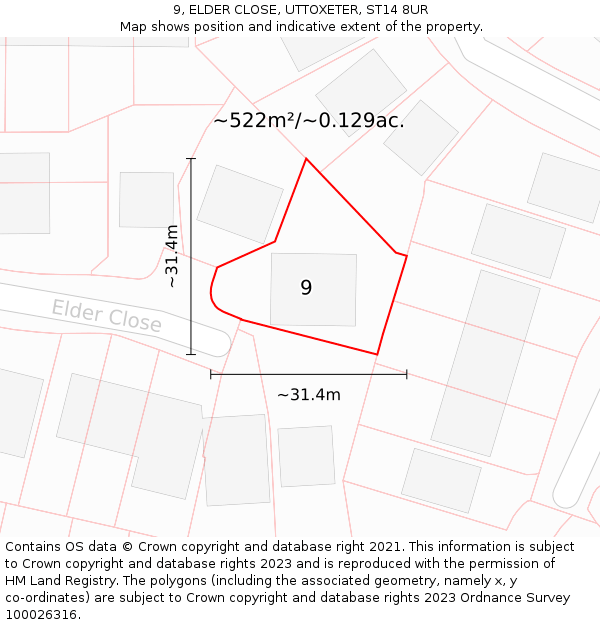9, ELDER CLOSE, UTTOXETER, ST14 8UR: Plot and title map