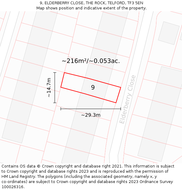 9, ELDERBERRY CLOSE, THE ROCK, TELFORD, TF3 5EN: Plot and title map