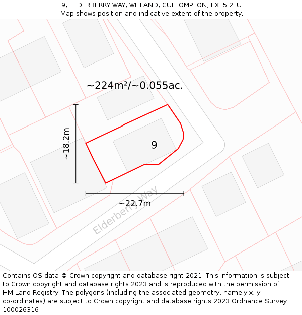 9, ELDERBERRY WAY, WILLAND, CULLOMPTON, EX15 2TU: Plot and title map