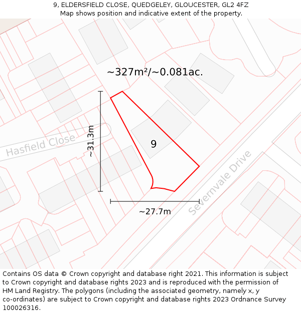 9, ELDERSFIELD CLOSE, QUEDGELEY, GLOUCESTER, GL2 4FZ: Plot and title map