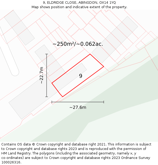 9, ELDRIDGE CLOSE, ABINGDON, OX14 1YQ: Plot and title map