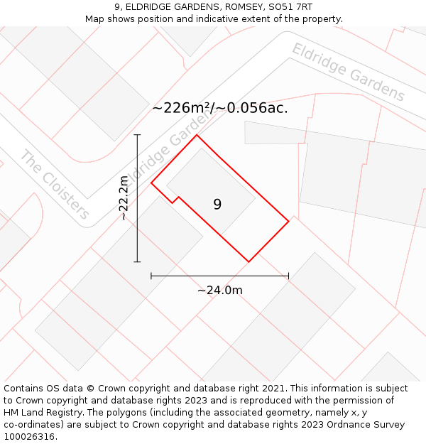 9, ELDRIDGE GARDENS, ROMSEY, SO51 7RT: Plot and title map