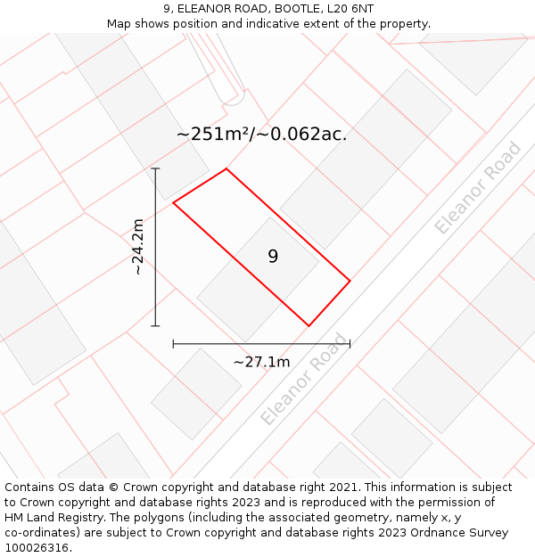 9, ELEANOR ROAD, BOOTLE, L20 6NT: Plot and title map