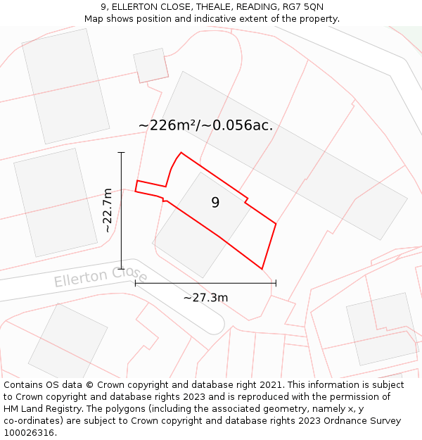 9, ELLERTON CLOSE, THEALE, READING, RG7 5QN: Plot and title map