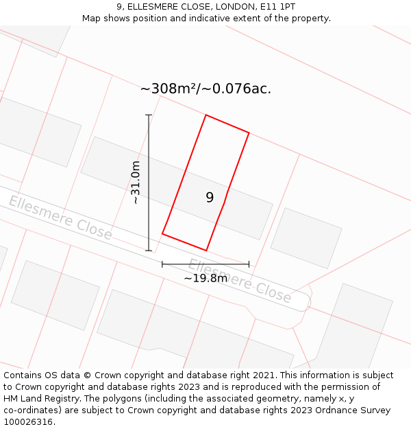 9, ELLESMERE CLOSE, LONDON, E11 1PT: Plot and title map