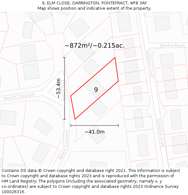 9, ELM CLOSE, DARRINGTON, PONTEFRACT, WF8 3AF: Plot and title map