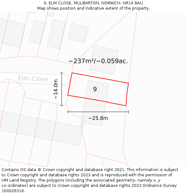 9, ELM CLOSE, MULBARTON, NORWICH, NR14 8AU: Plot and title map