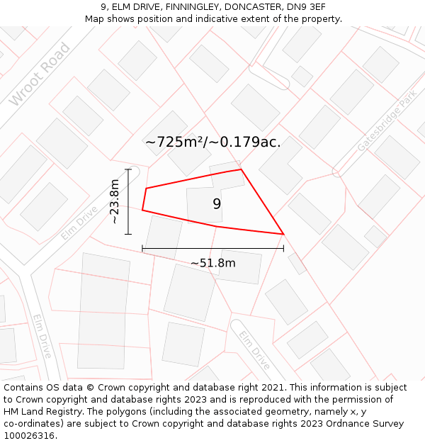 9, ELM DRIVE, FINNINGLEY, DONCASTER, DN9 3EF: Plot and title map