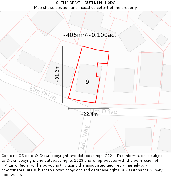 9, ELM DRIVE, LOUTH, LN11 0DG: Plot and title map