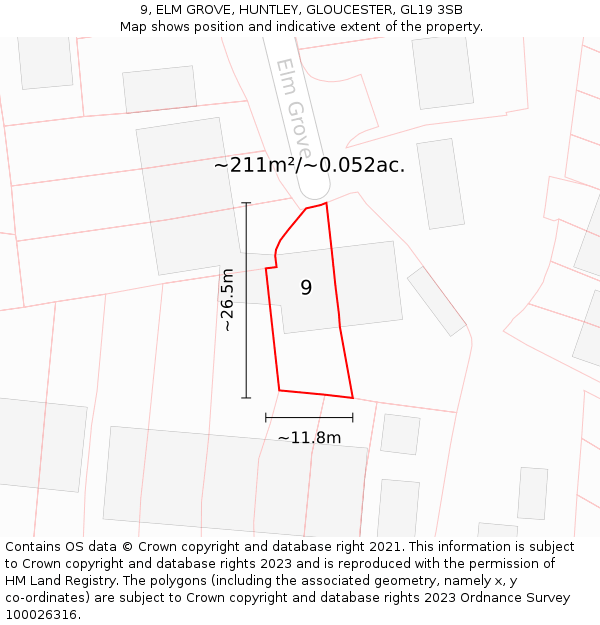 9, ELM GROVE, HUNTLEY, GLOUCESTER, GL19 3SB: Plot and title map