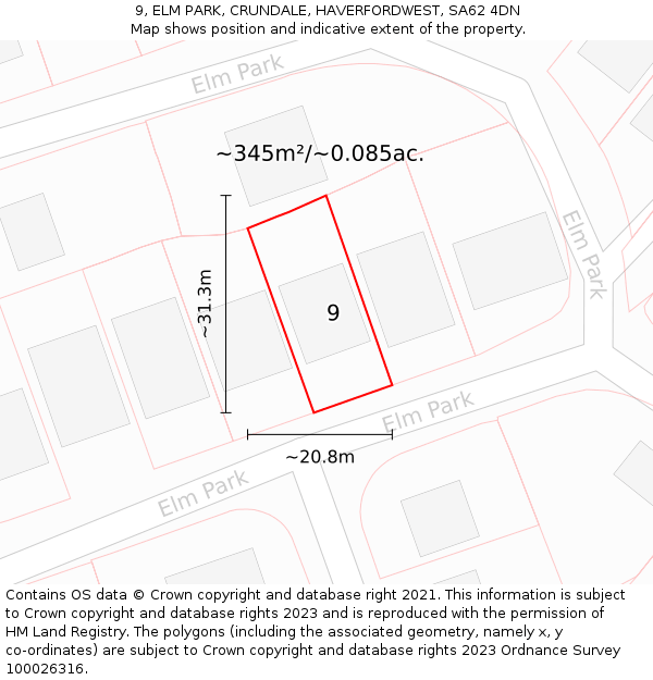 9, ELM PARK, CRUNDALE, HAVERFORDWEST, SA62 4DN: Plot and title map