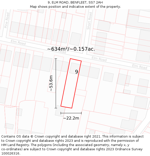 9, ELM ROAD, BENFLEET, SS7 2AH: Plot and title map