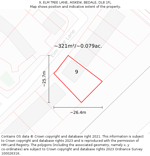 9, ELM TREE LANE, AISKEW, BEDALE, DL8 1FL: Plot and title map