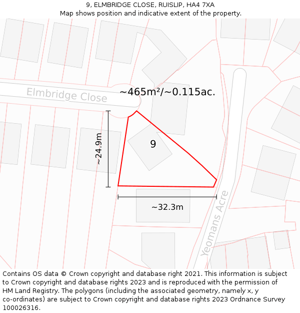 9, ELMBRIDGE CLOSE, RUISLIP, HA4 7XA: Plot and title map