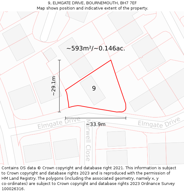 9, ELMGATE DRIVE, BOURNEMOUTH, BH7 7EF: Plot and title map