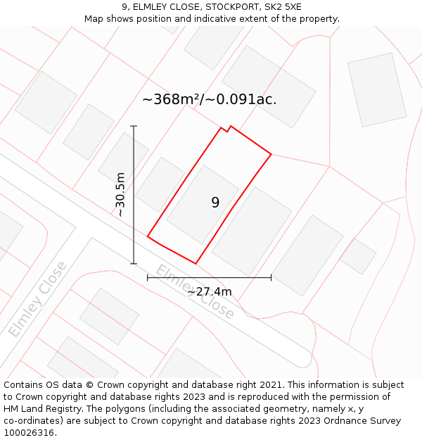 9, ELMLEY CLOSE, STOCKPORT, SK2 5XE: Plot and title map