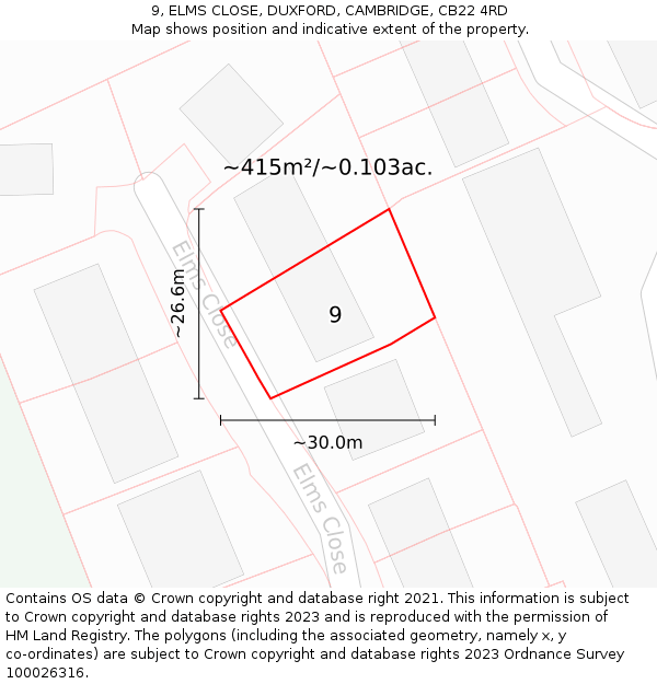 9, ELMS CLOSE, DUXFORD, CAMBRIDGE, CB22 4RD: Plot and title map
