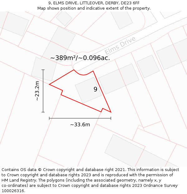 9, ELMS DRIVE, LITTLEOVER, DERBY, DE23 6FF: Plot and title map