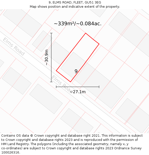9, ELMS ROAD, FLEET, GU51 3EG: Plot and title map