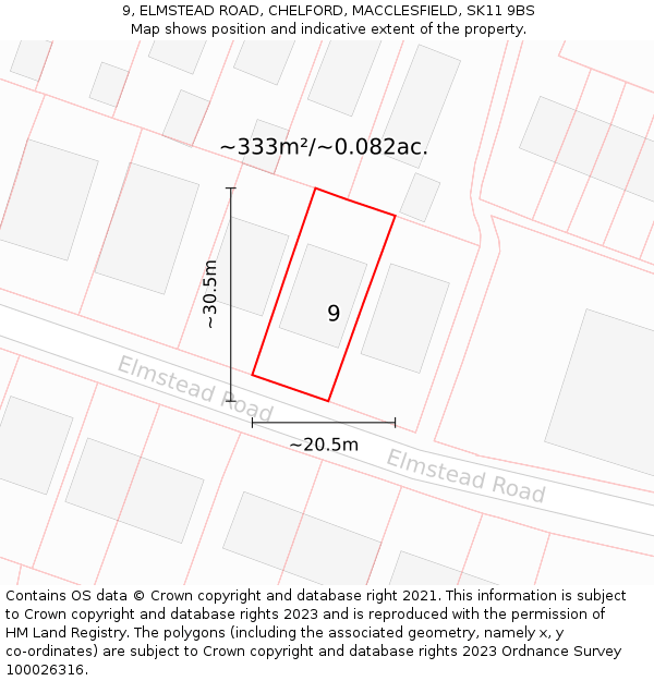 9, ELMSTEAD ROAD, CHELFORD, MACCLESFIELD, SK11 9BS: Plot and title map