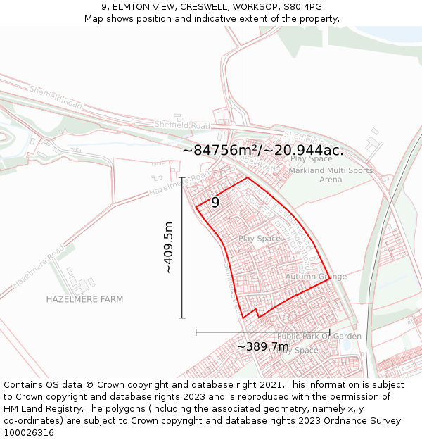9, ELMTON VIEW, CRESWELL, WORKSOP, S80 4PG: Plot and title map