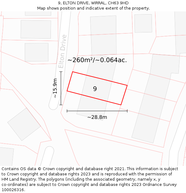 9, ELTON DRIVE, WIRRAL, CH63 9HD: Plot and title map