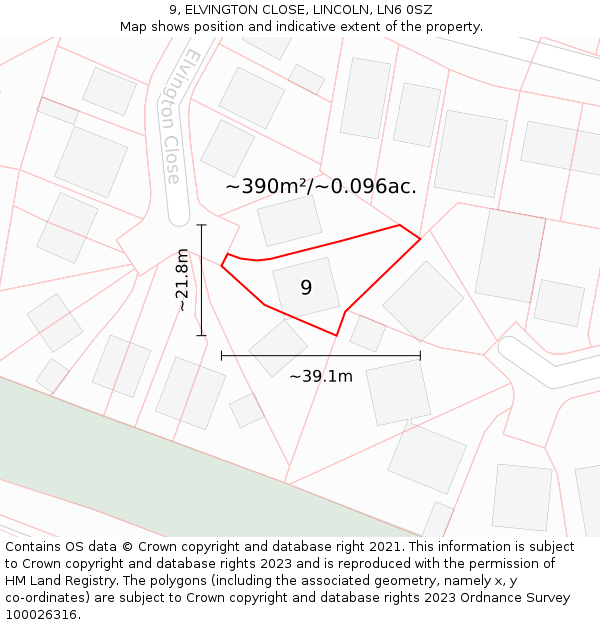 9, ELVINGTON CLOSE, LINCOLN, LN6 0SZ: Plot and title map