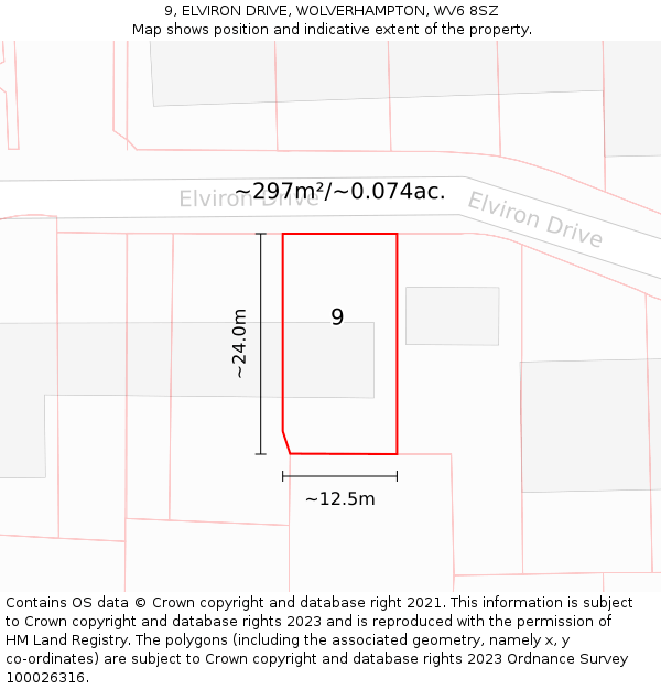 9, ELVIRON DRIVE, WOLVERHAMPTON, WV6 8SZ: Plot and title map