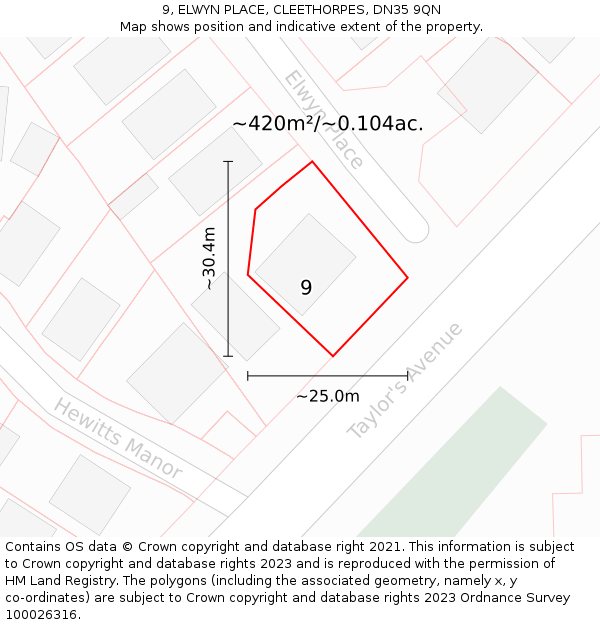 9, ELWYN PLACE, CLEETHORPES, DN35 9QN: Plot and title map