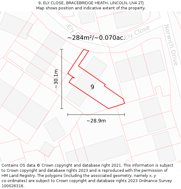 9, ELY CLOSE, BRACEBRIDGE HEATH, LINCOLN, LN4 2TJ: Plot and title map