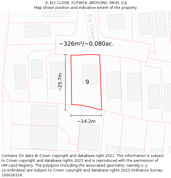 9, ELY CLOSE, FLITWICK, BEDFORD, MK45 1UJ: Plot and title map