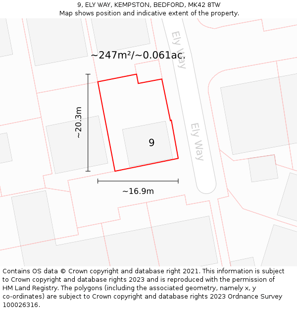 9, ELY WAY, KEMPSTON, BEDFORD, MK42 8TW: Plot and title map
