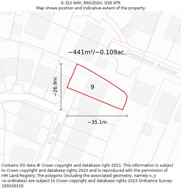 9, ELY WAY, RAYLEIGH, SS6 9TR: Plot and title map
