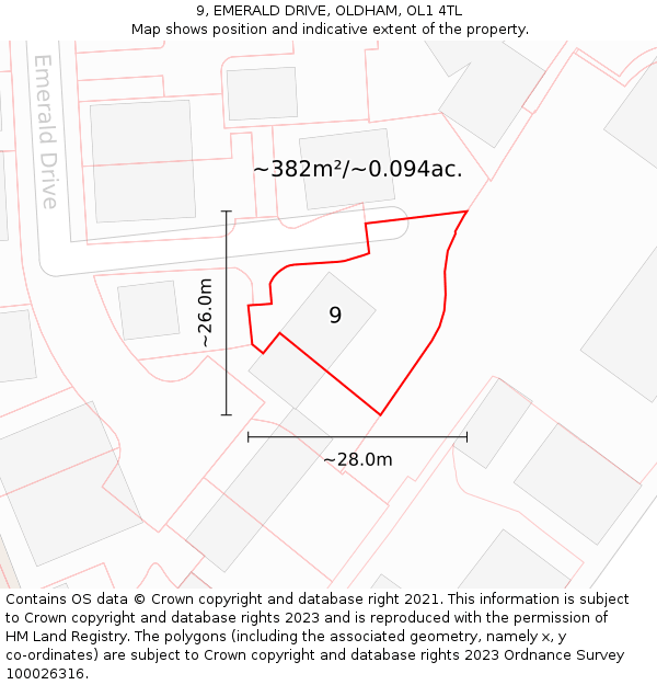9, EMERALD DRIVE, OLDHAM, OL1 4TL: Plot and title map