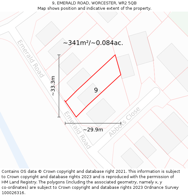 9, EMERALD ROAD, WORCESTER, WR2 5QB: Plot and title map