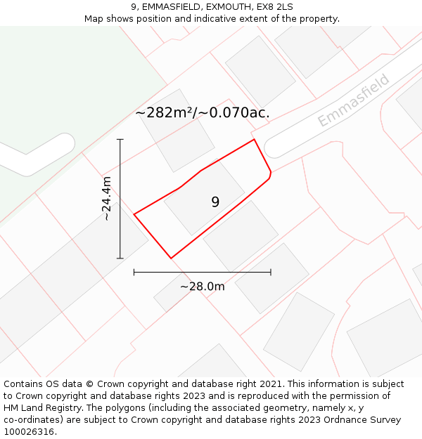 9, EMMASFIELD, EXMOUTH, EX8 2LS: Plot and title map