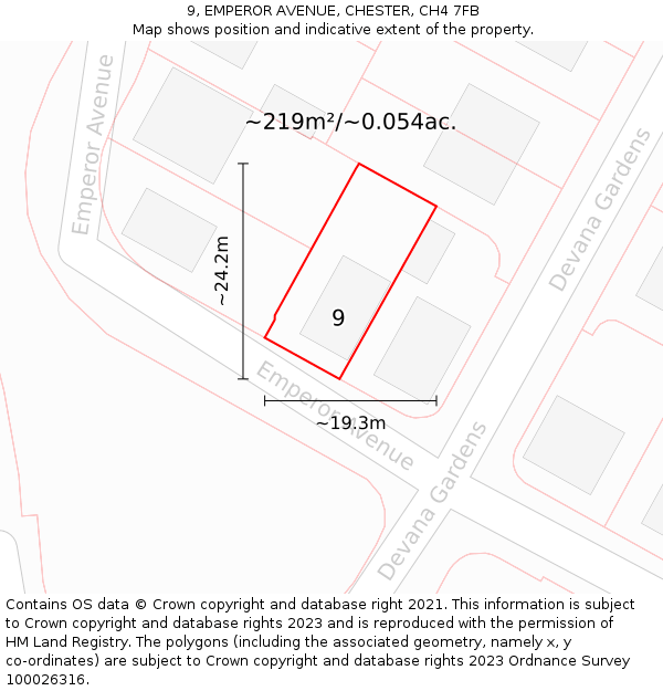 9, EMPEROR AVENUE, CHESTER, CH4 7FB: Plot and title map