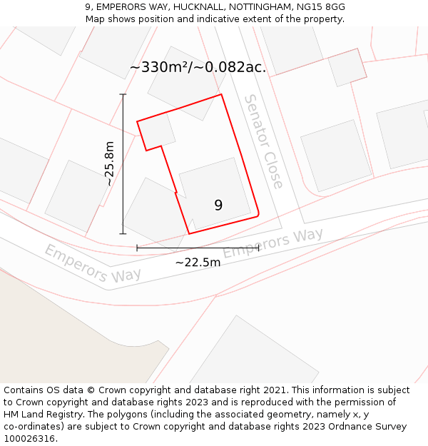 9, EMPERORS WAY, HUCKNALL, NOTTINGHAM, NG15 8GG: Plot and title map