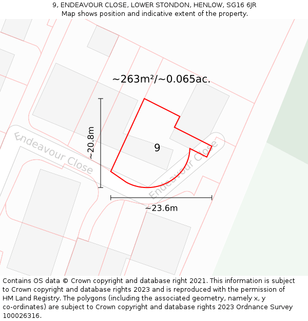 9, ENDEAVOUR CLOSE, LOWER STONDON, HENLOW, SG16 6JR: Plot and title map
