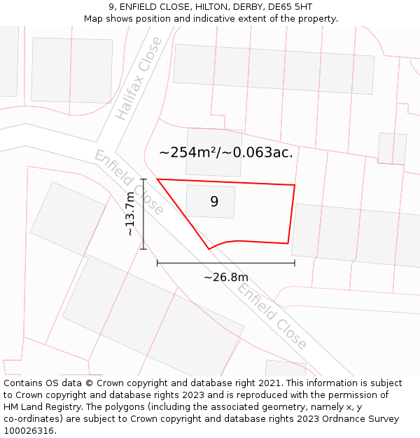 9, ENFIELD CLOSE, HILTON, DERBY, DE65 5HT: Plot and title map