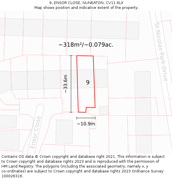 9, ENSOR CLOSE, NUNEATON, CV11 6LX: Plot and title map
