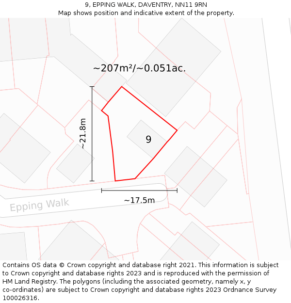 9, EPPING WALK, DAVENTRY, NN11 9RN: Plot and title map