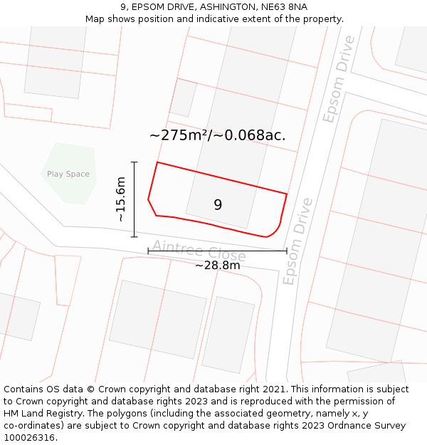 9, EPSOM DRIVE, ASHINGTON, NE63 8NA: Plot and title map