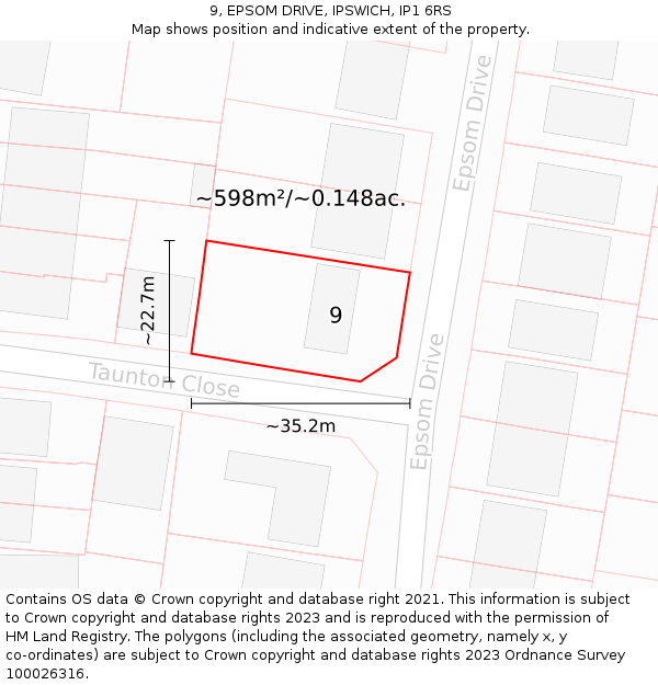 9, EPSOM DRIVE, IPSWICH, IP1 6RS: Plot and title map