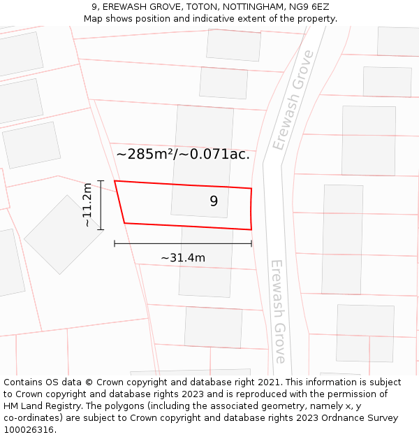 9, EREWASH GROVE, TOTON, NOTTINGHAM, NG9 6EZ: Plot and title map