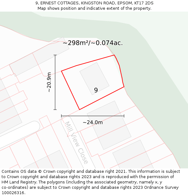 9, ERNEST COTTAGES, KINGSTON ROAD, EPSOM, KT17 2DS: Plot and title map