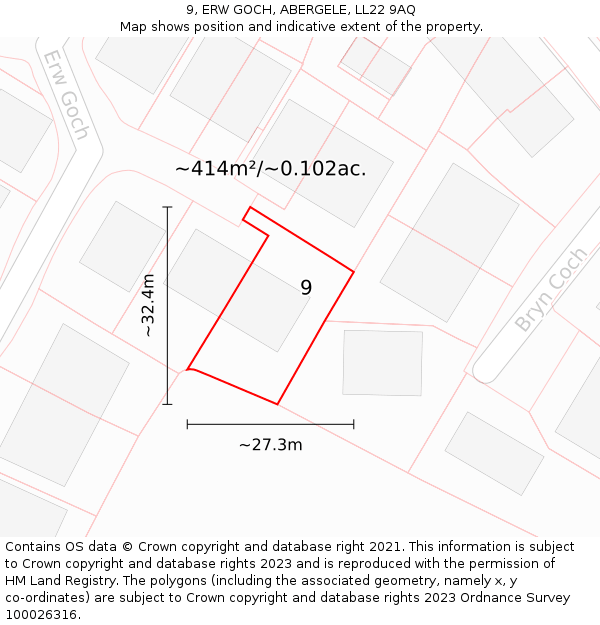 9, ERW GOCH, ABERGELE, LL22 9AQ: Plot and title map