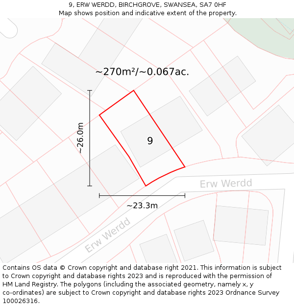 9, ERW WERDD, BIRCHGROVE, SWANSEA, SA7 0HF: Plot and title map