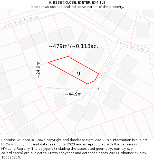 9, ESSEX CLOSE, EXETER, EX4 1LS: Plot and title map