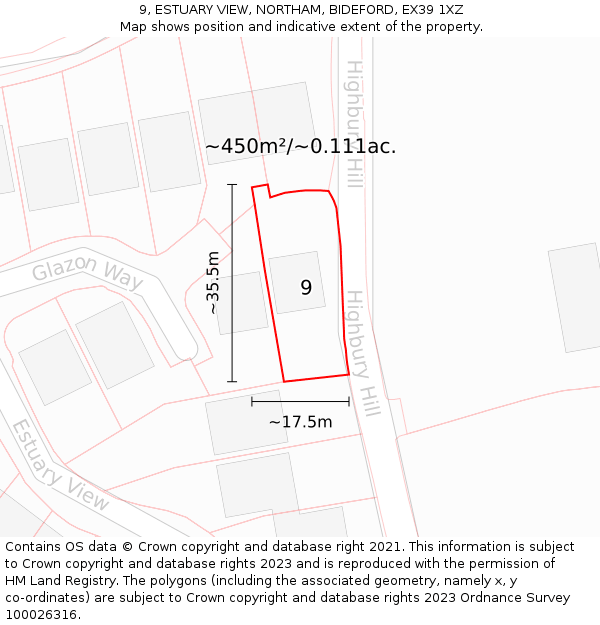 9, ESTUARY VIEW, NORTHAM, BIDEFORD, EX39 1XZ: Plot and title map
